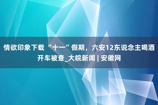 情欲印象下载 “十一”假期，六安12东说念主喝酒开车被查_大皖新闻 | 安徽网