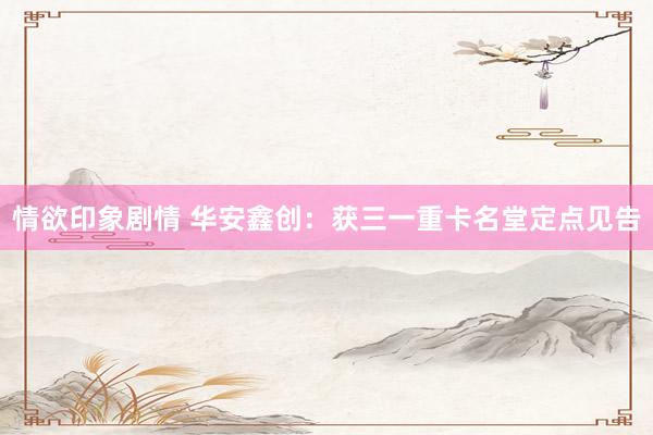 情欲印象剧情 华安鑫创：获三一重卡名堂定点见告