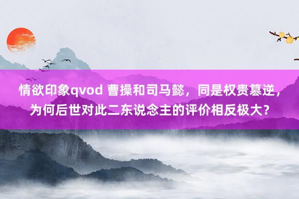情欲印象qvod 曹操和司马懿，同是权贵篡逆，为何后世对此二东说念主的评价相反极大？
