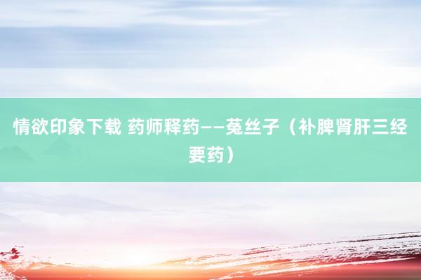 情欲印象下载 药师释药——菟丝子（补脾肾肝三经要药）