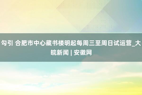 勾引 合肥市中心藏书楼明起每周三至周日试运营_大皖新闻 | 安徽网