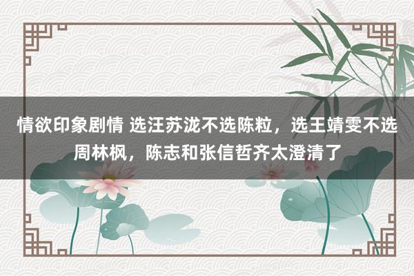 情欲印象剧情 选汪苏泷不选陈粒，选王靖雯不选周林枫，陈志和张信哲齐太澄清了