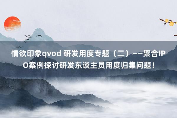 情欲印象qvod 研发用度专题（二）——聚合IPO案例探讨研发东谈主员用度归集问题！