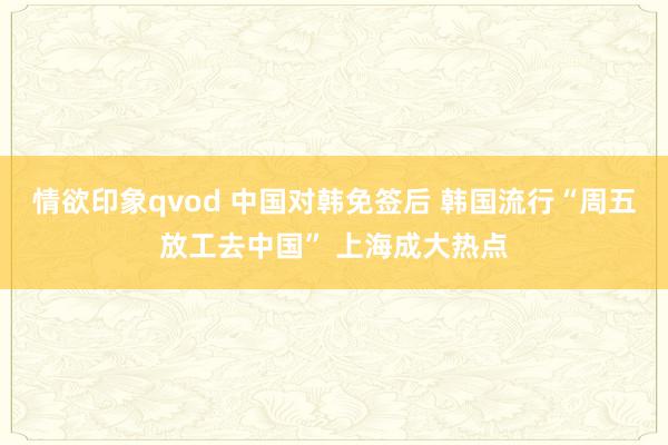 情欲印象qvod 中国对韩免签后 韩国流行“周五放工去中国” 上海成大热点