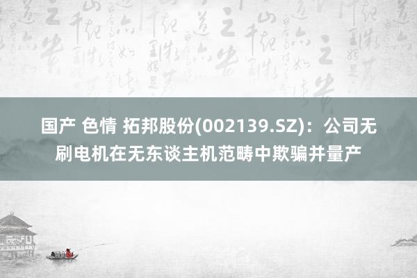 国产 色情 拓邦股份(002139.SZ)：公司无刷电机在无东谈主机范畴中欺骗并量产