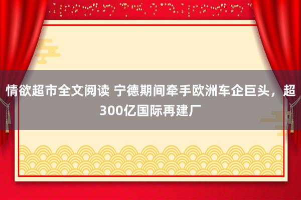 情欲超市全文阅读 宁德期间牵手欧洲车企巨头，超300亿国际再建厂