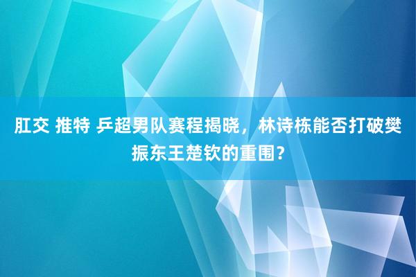 肛交 推特 乒超男队赛程揭晓，林诗栋能否打破樊振东王楚钦的重围？