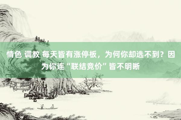 情色 调教 每天皆有涨停板，为何你却选不到？因为你连“联结竞价”皆不明晰