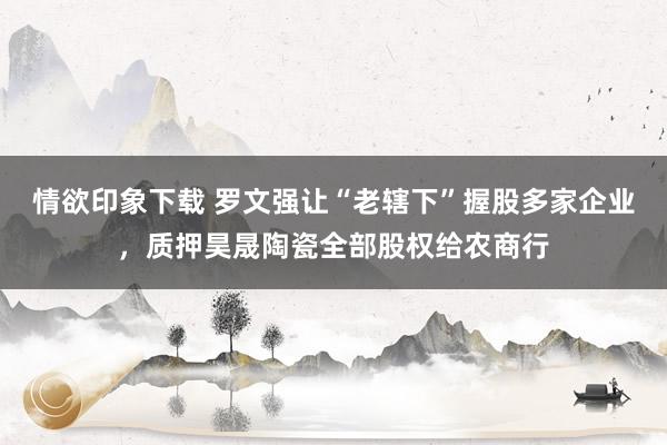 情欲印象下载 罗文强让“老辖下”握股多家企业，质押昊晟陶瓷全部股权给农商行
