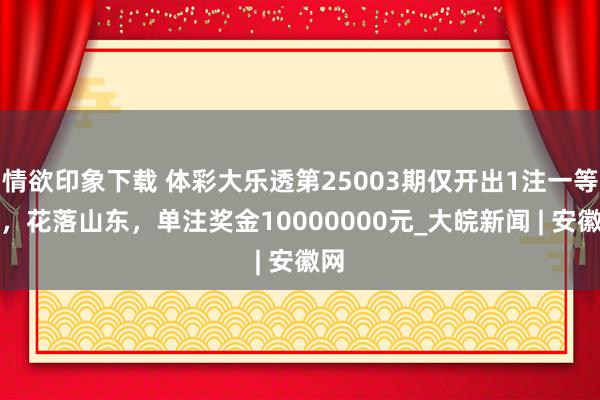 情欲印象下载 体彩大乐透第25003期仅开出1注一等奖，花落山东，单注奖金10000000元_大皖新闻 | 安徽网