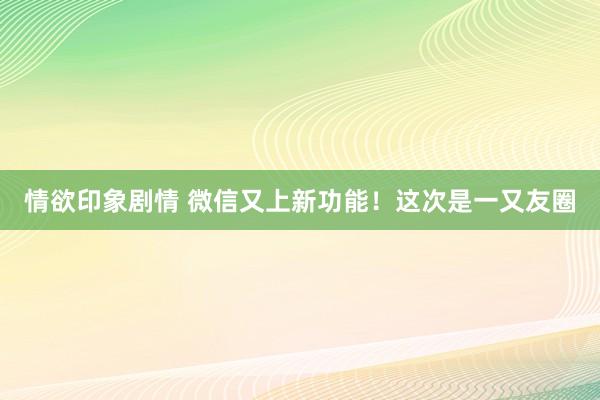情欲印象剧情 微信又上新功能！这次是一又友圈