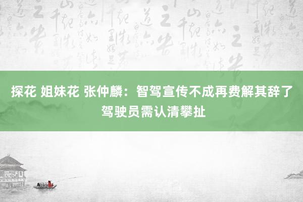 探花 姐妹花 张仲麟：智驾宣传不成再费解其辞了 驾驶员需认清攀扯